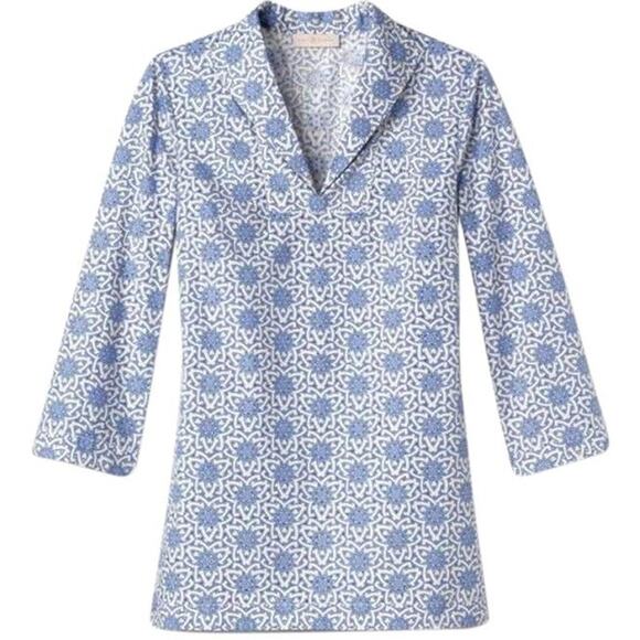 Tory Burch Blue Printed Gretchen Cotton Tunic Women's Size 10 - Picture 9 of 9